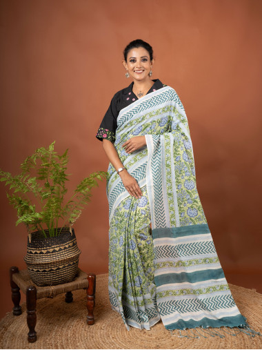 BSHB57 - Hand Block Cotton Saree